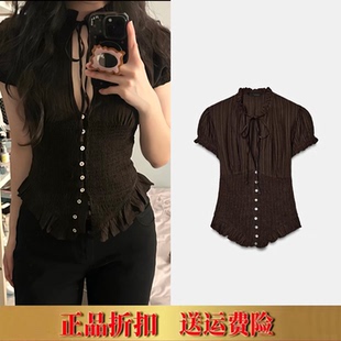 女上衣 ZA家2026春夏新款 蝴蝶结构造衬衫 甜美泡泡短袖 7521020 法式