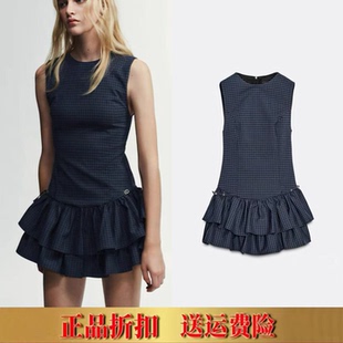 ZA家春秋季新品女装圆领无袖格纹叠层装饰短裙迷你连衣裙 3067269