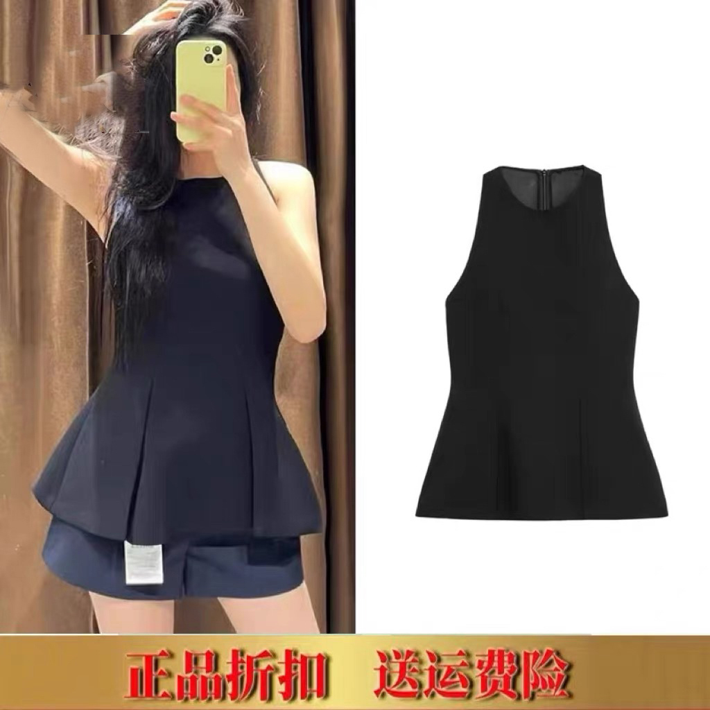 2025春季新品 女装 荷叶边打褶挂脖领无袖上衣 2707199 800