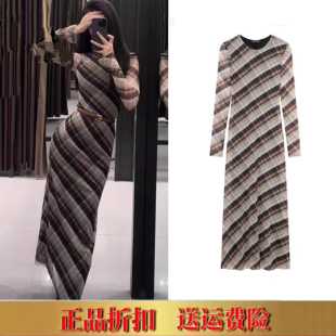 2025女装 春季新品格子绢网气质修身温柔圆领长袖连衣裙 5039283