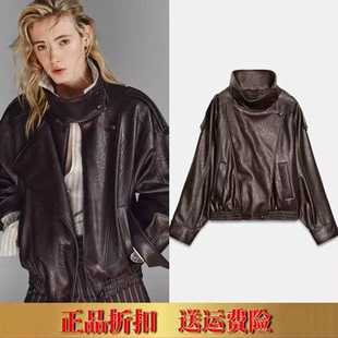 ZA家新款女装时尚拉链仿皮立领长袖夹克皮衣外套 4391872 8490792