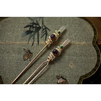 紫水晶珍珠原创设计风汉服发簪