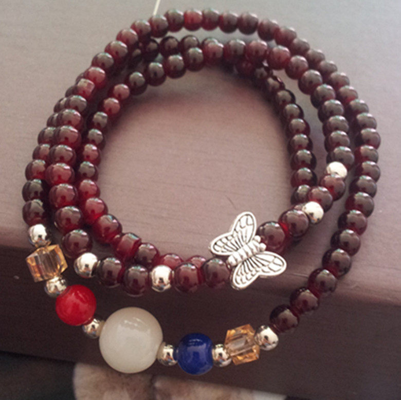 s0293泰国佛牌水晶手链 仿石榴石 白宝石 蝴蝶手链