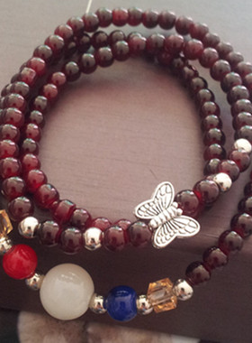 泰国佛牌石榴石蝴蝶水晶手链