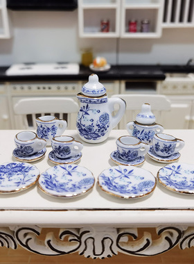 1:12娃娃屋dollhous微缩食玩过家家玩具袖珍迷你陶瓷15头茶具套装