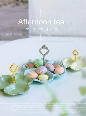 1:12娃娃屋Dollhouse迷你微缩食玩果盘甜品盘三格提手托盘点心架