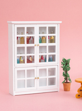 1:12娃娃屋OB11迷你微缩食玩家具配件DIY模型白色柜多格玻璃橱柜