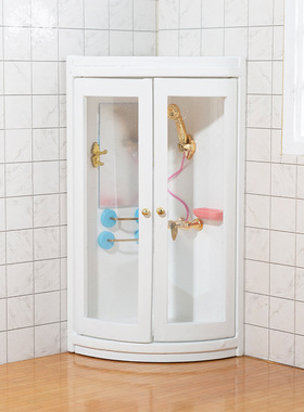 1:12娃娃屋迷你微缩食玩OB11家具浴室场景木质白色淋浴房家居模型