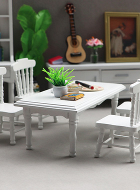 1:12娃娃屋家具dollhouse迷你微缩OB11/BJD餐厅场景白色餐桌椅子