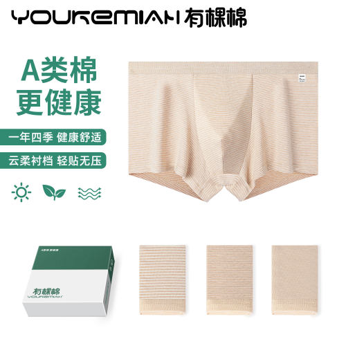 有棵棉A类彩棉抗菌男童平角裤