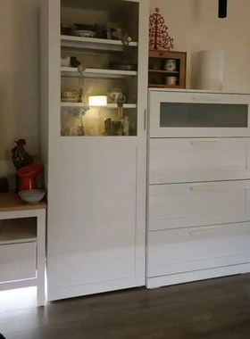 IKEA宜家百灵4屉柜白色/毛玻璃家用客厅收纳柜储物柜78x124 厘米