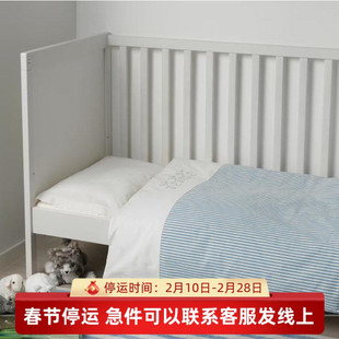 宜家代购古尔斯帕尔夫被套1枕套婴儿床用条形图案/蓝色被罩枕罩