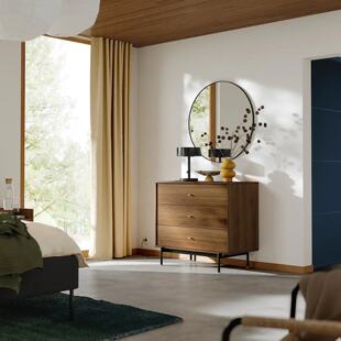 宜家代购拉曼斯三斗抽屉柜褐色胡桃木纹90x48x81厘米收纳储物柜