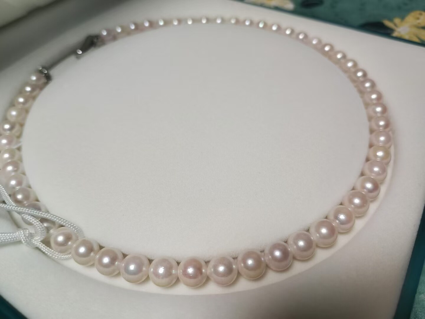 GRC​大证书天然海水AKOYA珍珠项链 7.5-8MM 白透粉 正圆微瑕疵