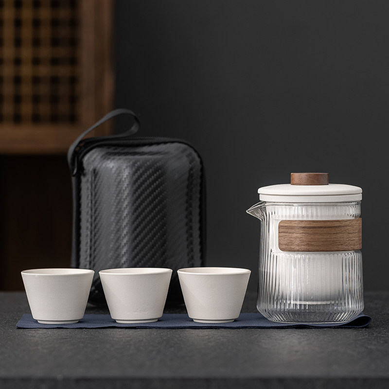 旅行茶具便携式快客杯一壶三杯功夫户外露营车载玻璃泡茶壶陶瓷杯,餐饮具,旅行茶具,淘宝优惠券,粉丝福利购,淘宝优惠卷