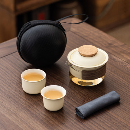 旅行茶具套装一壶二杯便携式快客杯户外露营玻璃泡茶壶茶杯简约