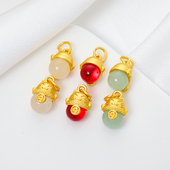 古法金保色转运三色锆石招财猫小吊坠diy串手链项链材料配件