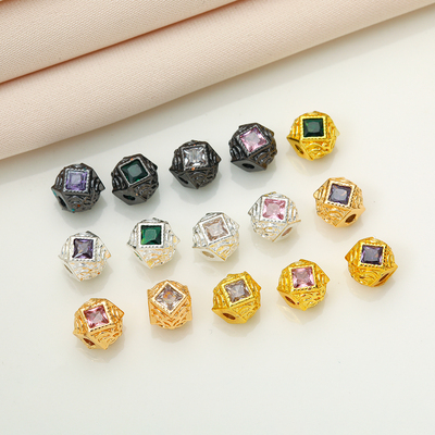 18K包金保色镶锆石棱形大孔隔珠