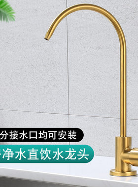 304不锈钢金色净水器水龙头欧式直饮水2分4分鹅颈细水嘴家用单冷