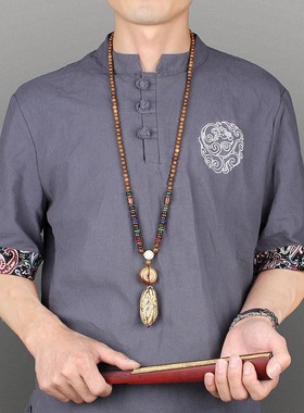 民族风平安扣千眼菩提吊坠长项链