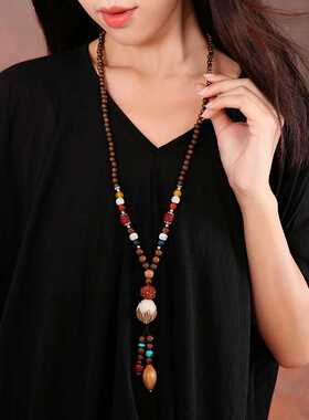 民族风菩提子毛衣链长款挂件吊坠