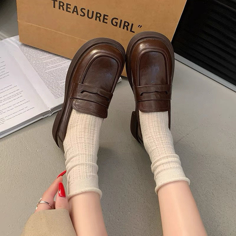 2025新款厚底英伦风小皮鞋女乐福鞋一脚蹬女鞋复古玛丽珍单鞋