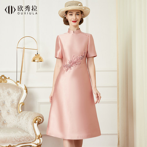 短袖婚礼妈妈装礼服连衣裙