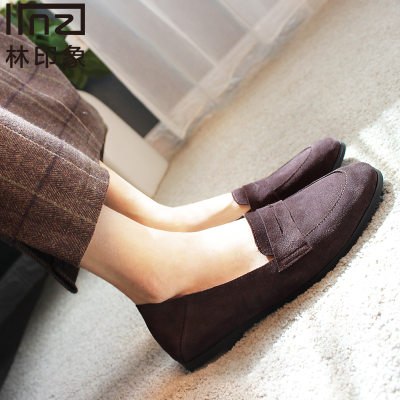 咖啡色反毛皮复古风低跟乐福鞋