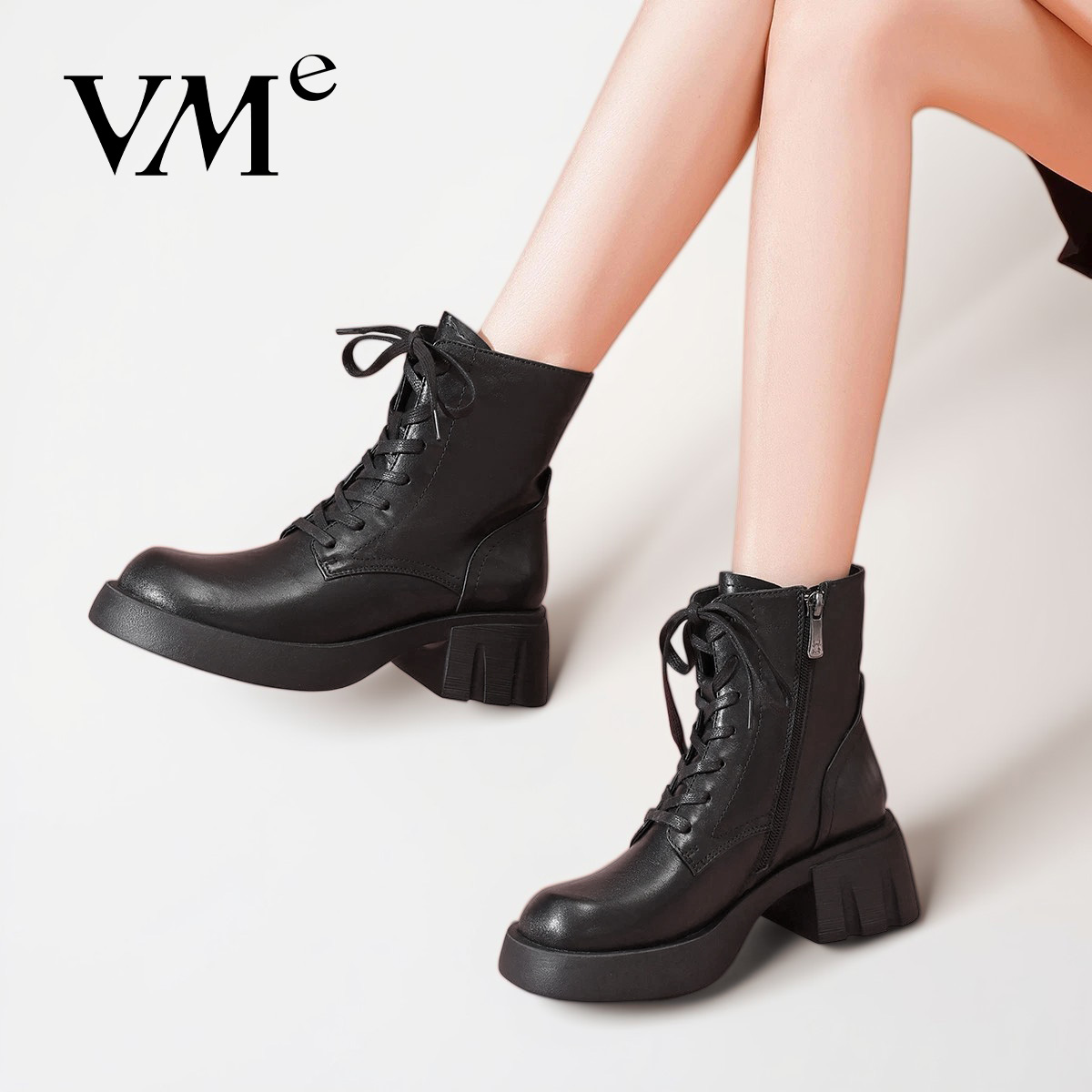 VME/舞魅女士短靴圆头黑色马丁靴