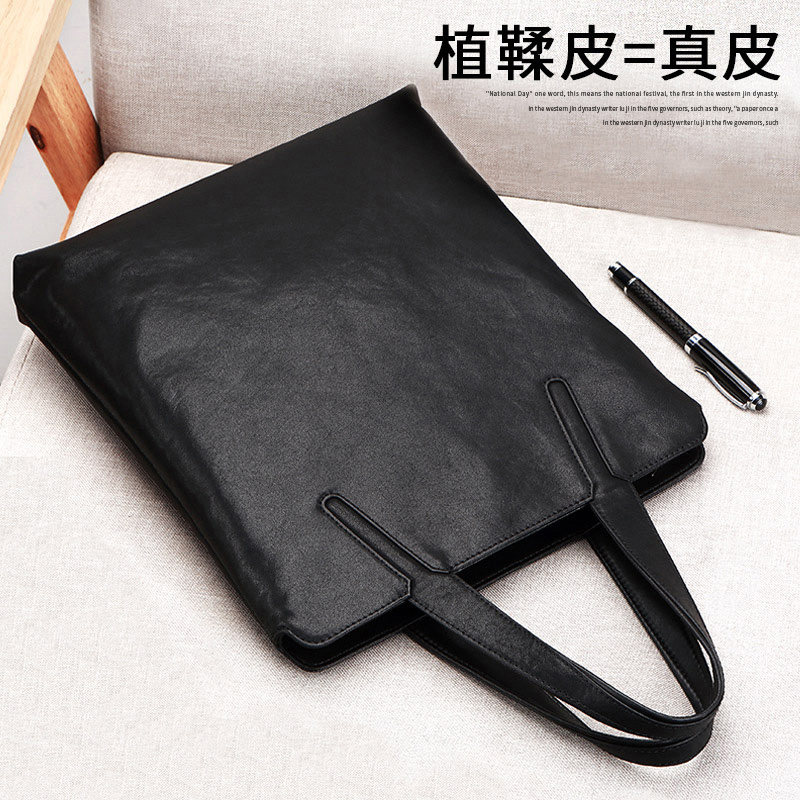 手提包男士真皮商务竖款公文包时尚男士包包简约休闲头层牛皮挎包
