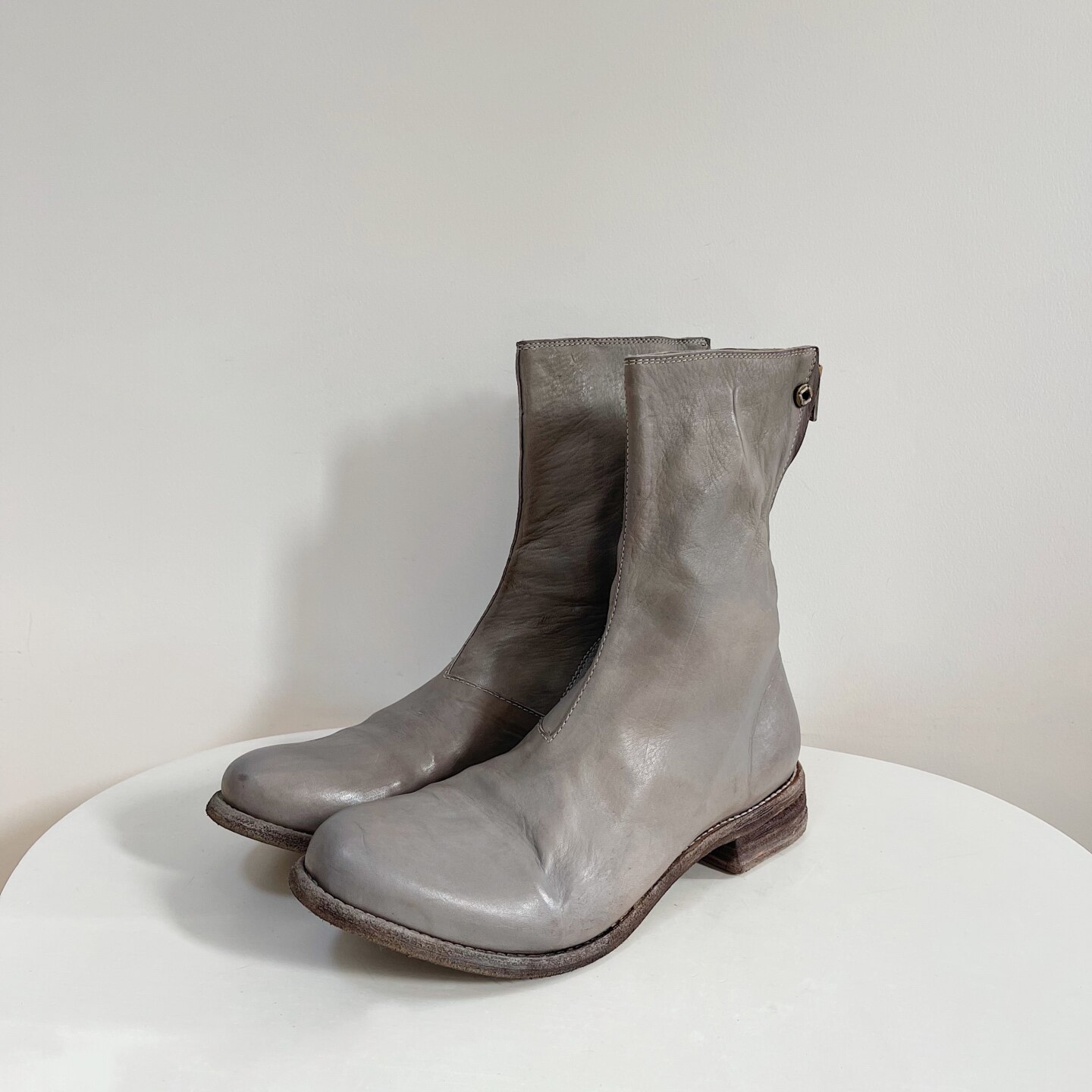 thumbnail for CCP 2601 Dark Pioneer Handmade Distressed Dark Grey Pointed Toe Low Heel Slanted Zipper Men's Horseskin Booties
