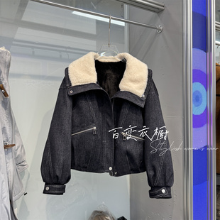 棉服潮 可盐可甜小个子短款 加绒加厚翻领牛仔派克服女2025冬季 新款