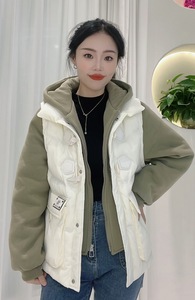 假两件休闲卫衣连帽拼接羽绒棉服女2023秋冬款加厚外套设计感小众