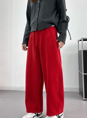 E110灰色运动裤女2026新款春款小个子阔腿裤休闲弯刀气球裤女