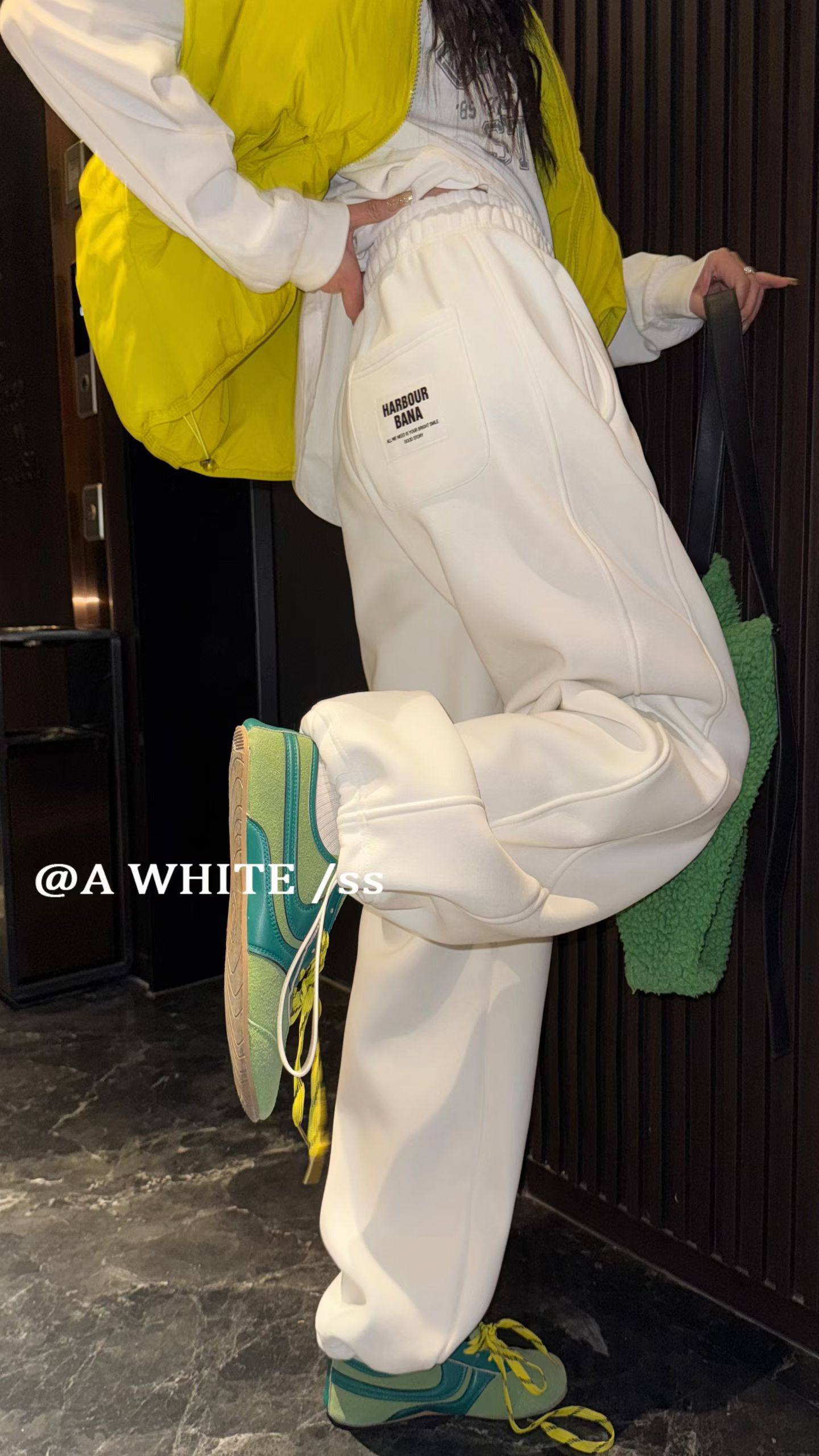 K312灰色抽绳两穿卫裤女秋冬加绒加厚高腰百搭宽松阔腿休闲裤长裤