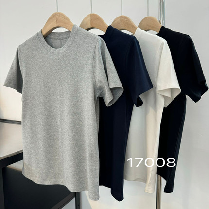 2025春季新款17008质感好哭超显瘦亲肤纯色圆领修身短袖女