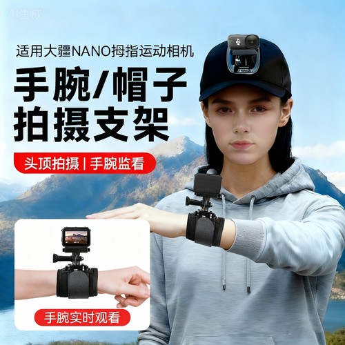 手腕支架配件适用大疆Dji Osmo Nano拇指运动相机配件搭配头戴帽子支架视频vlog手腕DJI监看屏幕头带拍摄配件