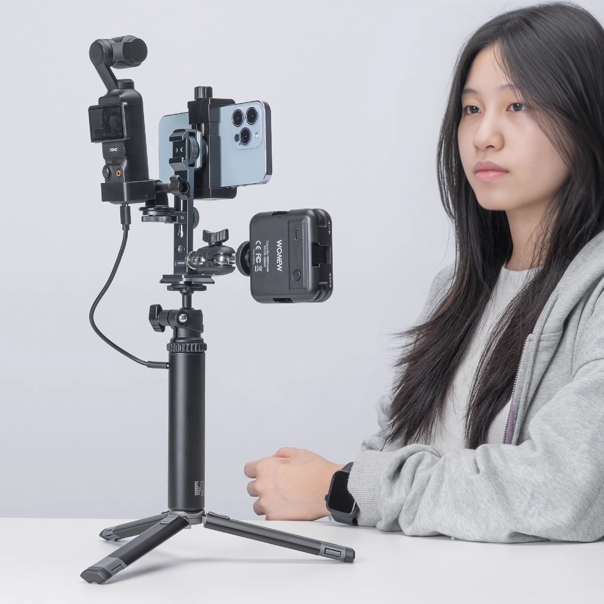 适用DJI大疆pocket3/2灵眸osmo相机口袋云台手机提词器手持直播短视频vlog口播自拍杆内置充电宝电源自拍支架