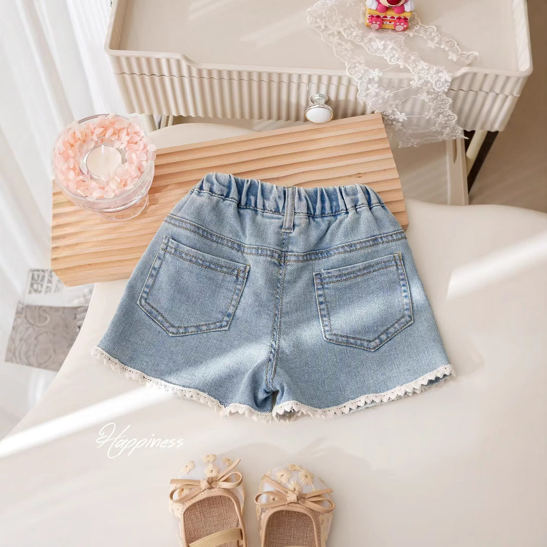 女孩牛仔短裤2025新款洋气儿童高腰破洞中大童女童外穿宽热裤子