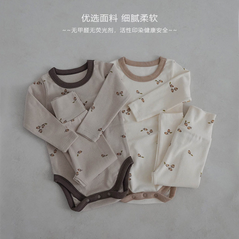婴儿包屁衣男女宝宝打底哈衣裤子两件套春季棉质家居服儿童童装