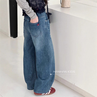 女童加绒牛仔裤超软一体绒秋冬款女大童裤子窄版直筒裤儿童烟管裤