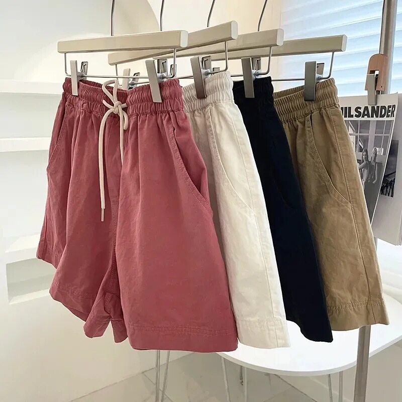 纯棉运动短裤女夏季薄款宽松2025新款高腰夏天外穿休闲阔腿3分裤