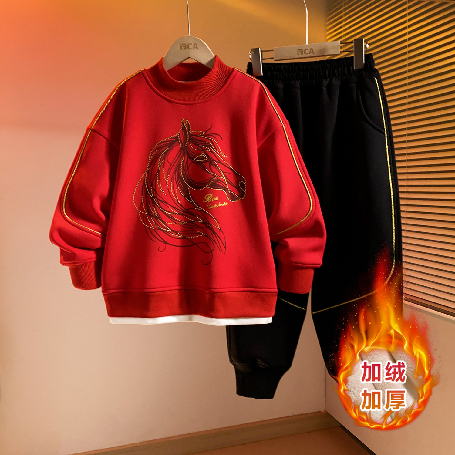 男童拜年服套装加绒加厚2025冬季新款儿童宝宝红色卫衣套装过年潮,童装/婴儿装/亲子装,儿童运动套装,淘宝优惠券,粉丝福利购,淘宝优惠卷