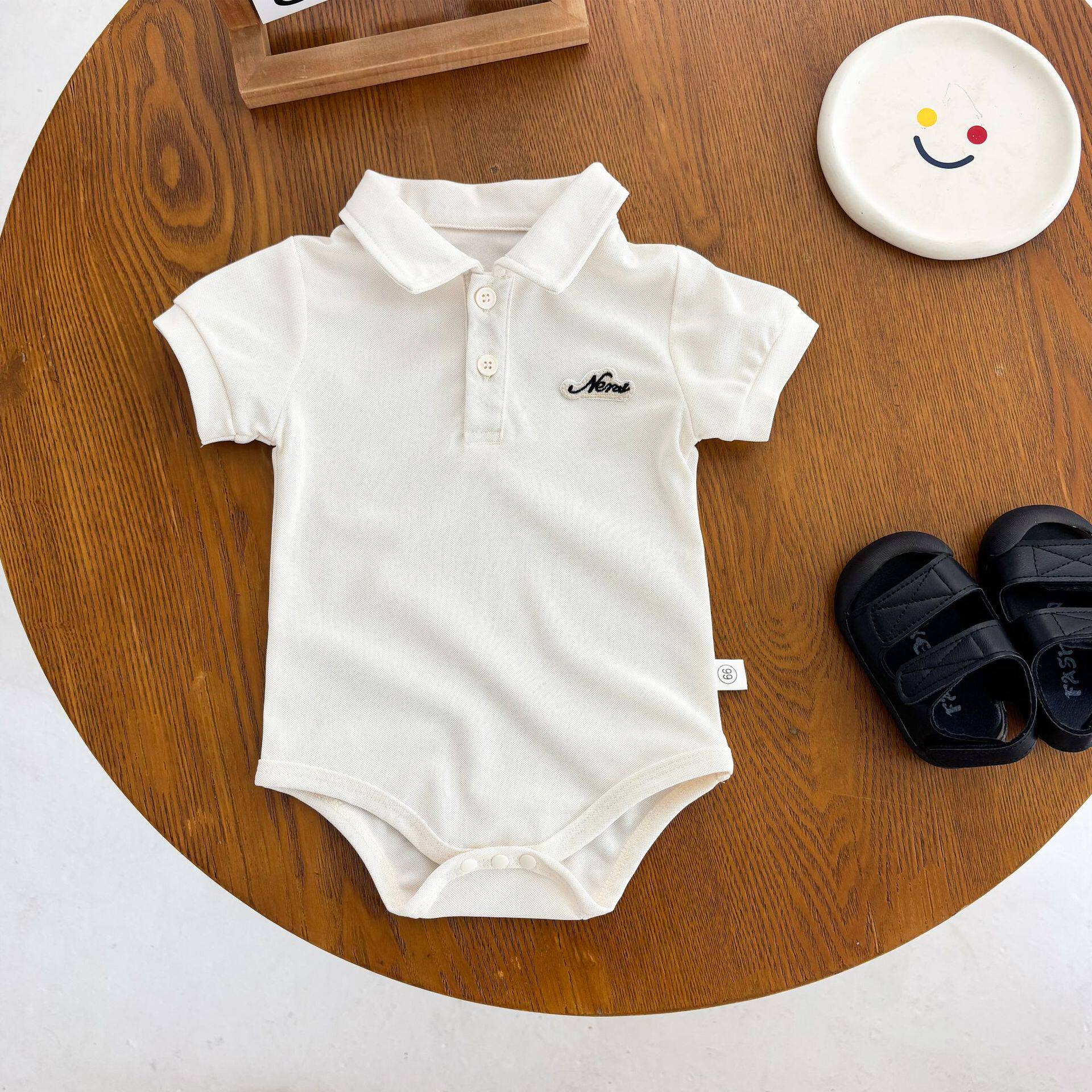 2025韩版男童短袖翻领POLO衫短袖哈衣婴儿服连体衣爬服洋气三角