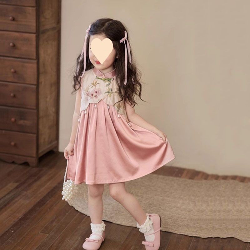 女童连衣裙夏季新款洋气儿童新中式国风无袖裙子女宝宝汉服背心