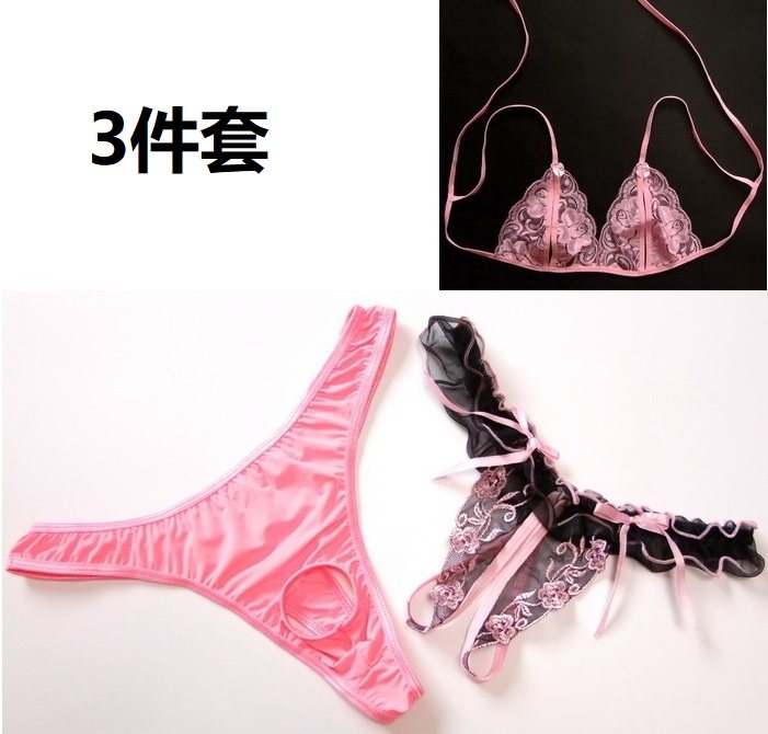 丁字裤情侣男女T裤性感全透明低腰开口蕾丝内裤七夕节礼物QL-150