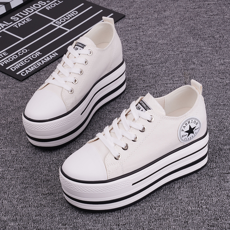 流行猫女鞋8cm内增高厚底帆布鞋