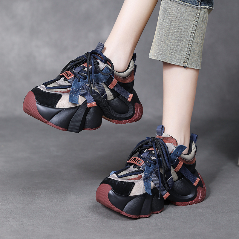 运动休闲鞋女真皮厚底增高