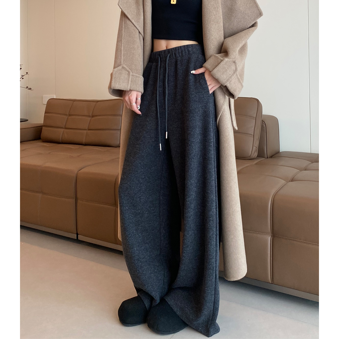 大码糯米阔腿裤女秋冬新款直筒裤