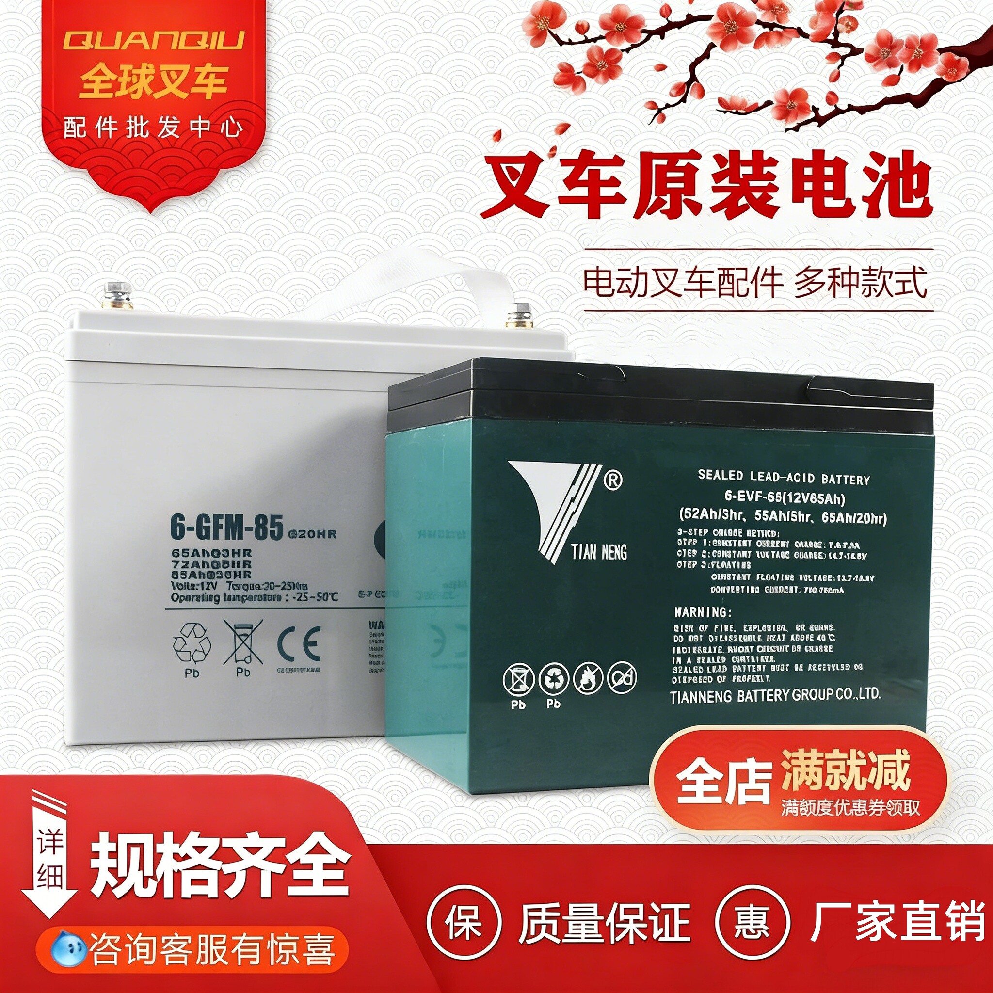 中力合力杭州电动叉车电瓶地牛搬运车蓄电池12V30A65A85A锂电池